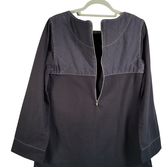 Utility Canvas Black Cotton Tunic Dress S Quilted Workwear USA Pockets Zip - Picture 8 of 11